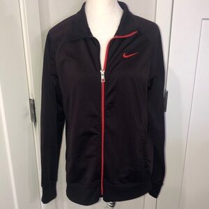 Nike Women's Brownish burgandy Athletic Jacket with Red Accents. Sporty athletic
